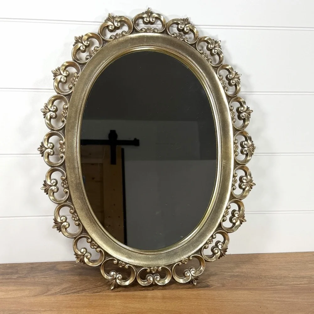 Vintage Roco 1960s Mirror Hollywood Regency Mcm Gold Frame Ornate Oval